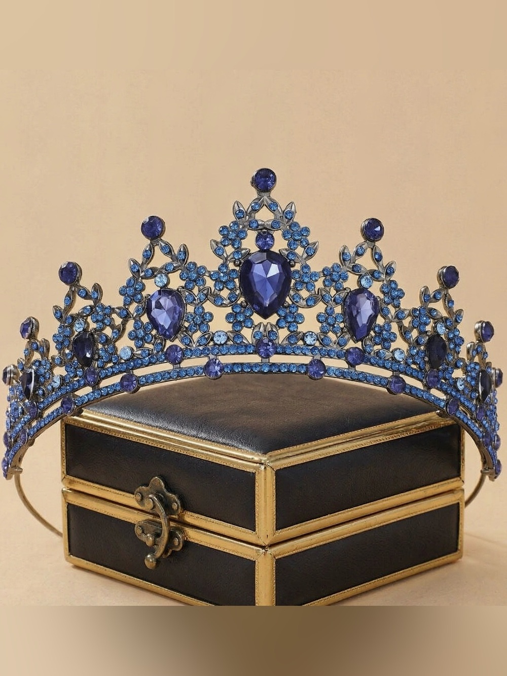 Blue Jeweled Tiara Crown - Women Accessories